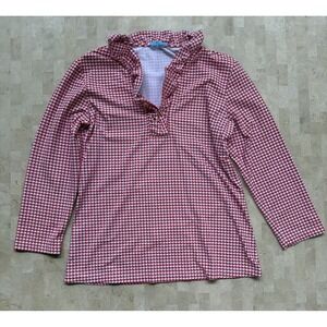 J Mclaughlin Durham Top S $168 Catalina Ruffle 3/4 Sleeve Pink Red Geometric